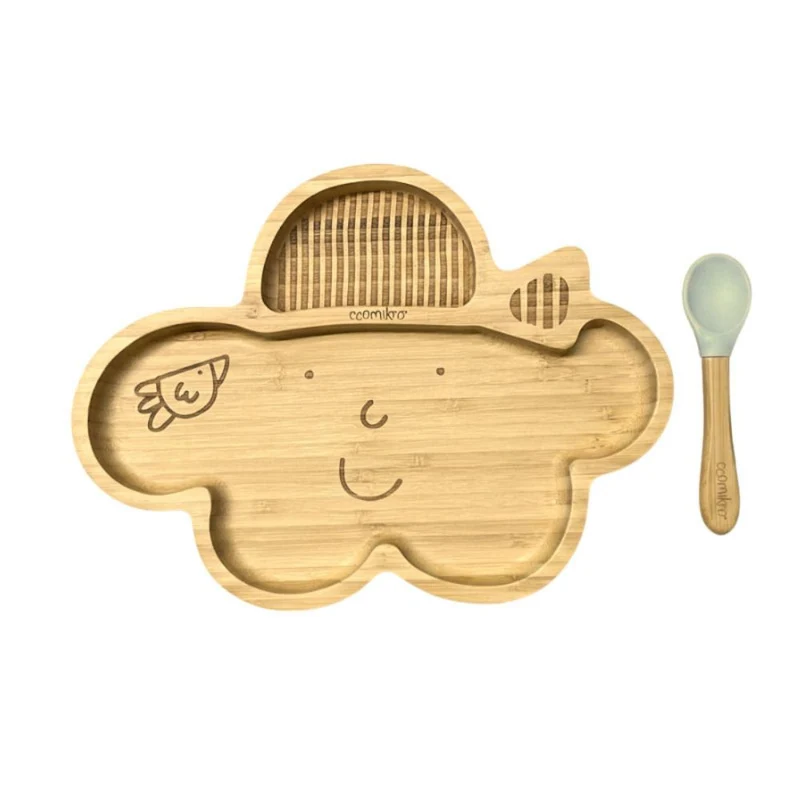PIATTO IN BAMBOO CON VENTOSA E CUCCHIAIO - NUVOLA OLGA GRIGIO
