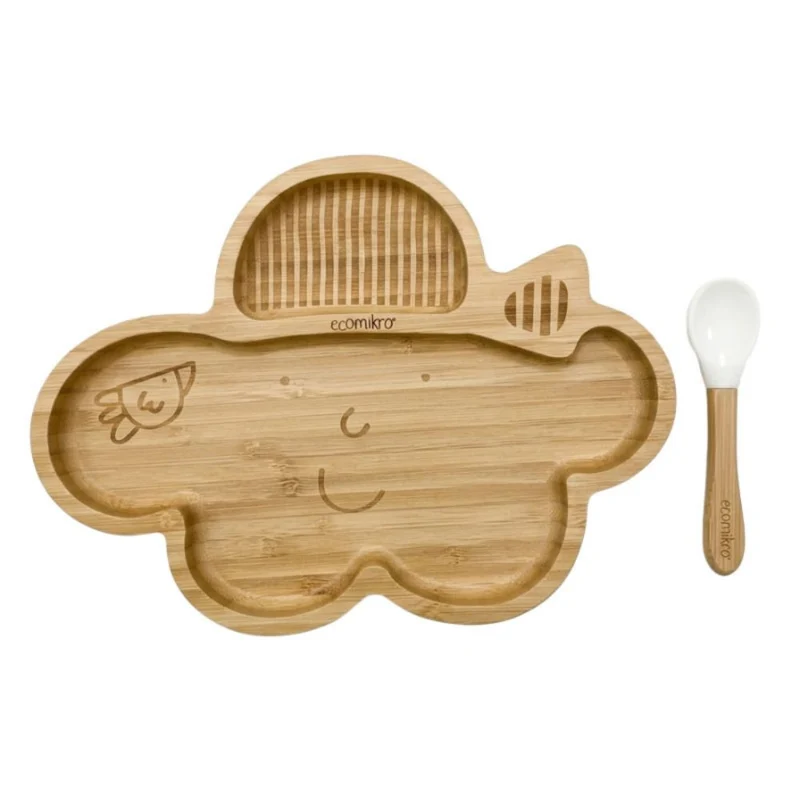 PIATTO IN BAMBOO CON VENTOSA E CUCCHIAIO - NUVOLA OLGA BIANCO