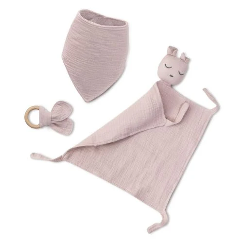 SET REGALO NEONATO BAVAGLINO +MASSAGGIA GENGIVE + DOUDOU ORSETTO ROSA