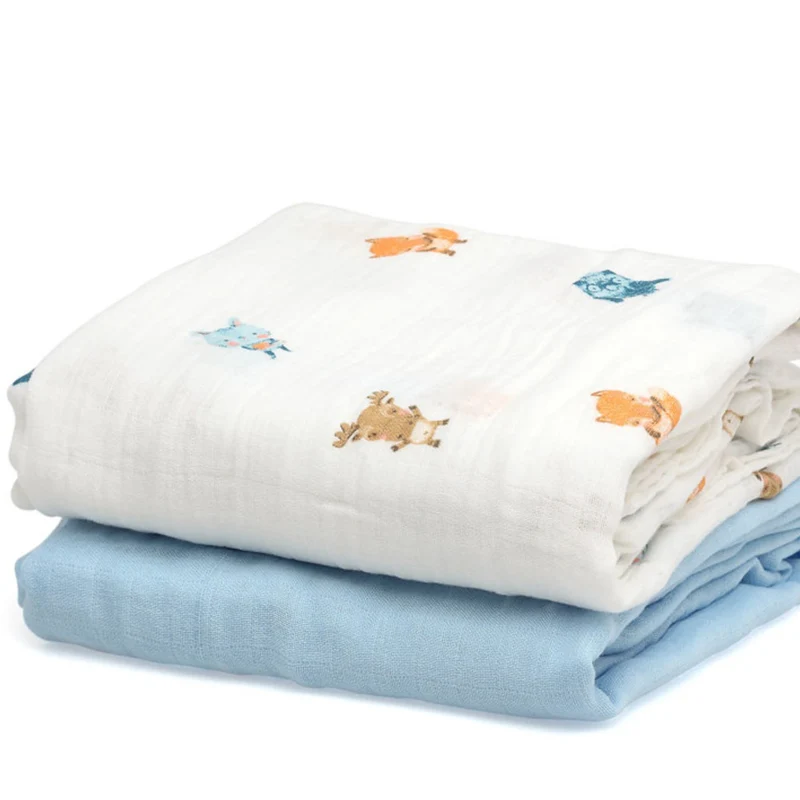 SET 2 COPERTINE NEONATO IN MUSSOLA DI BAMBOO 120X120 CM - CELESTE