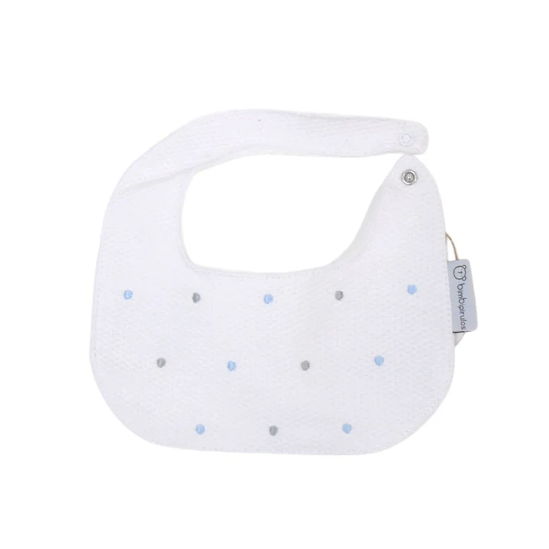 BAVAGLINO BAVETTA NEONATO IN PURO COTONE MOD. POIS GRIGIO CELESTE