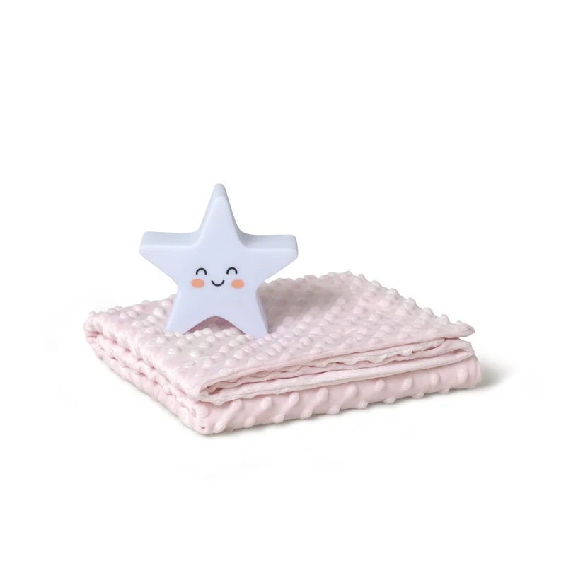 SET REGALO NEONATO COPERTINA CARROZZINA CULLA IN PILE DOTS + LAMPADA STELLA ROSA