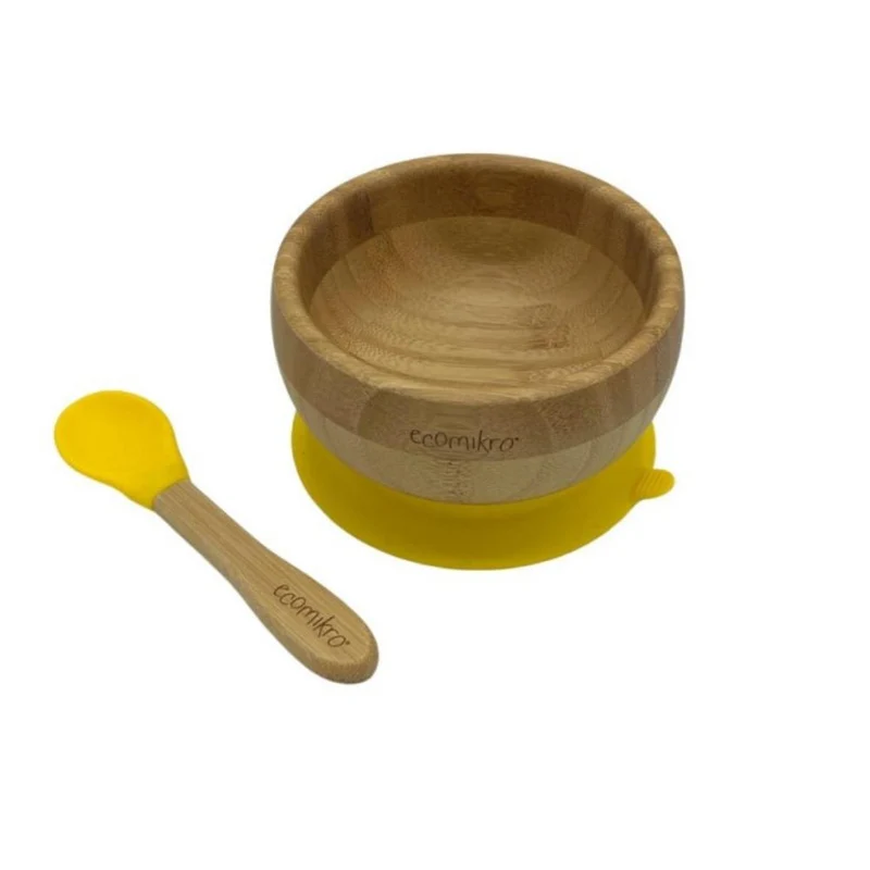 SET PAPPA IN BAMBOO CON VENTOSA PER NEONATI E BAMBINI - GIALLO