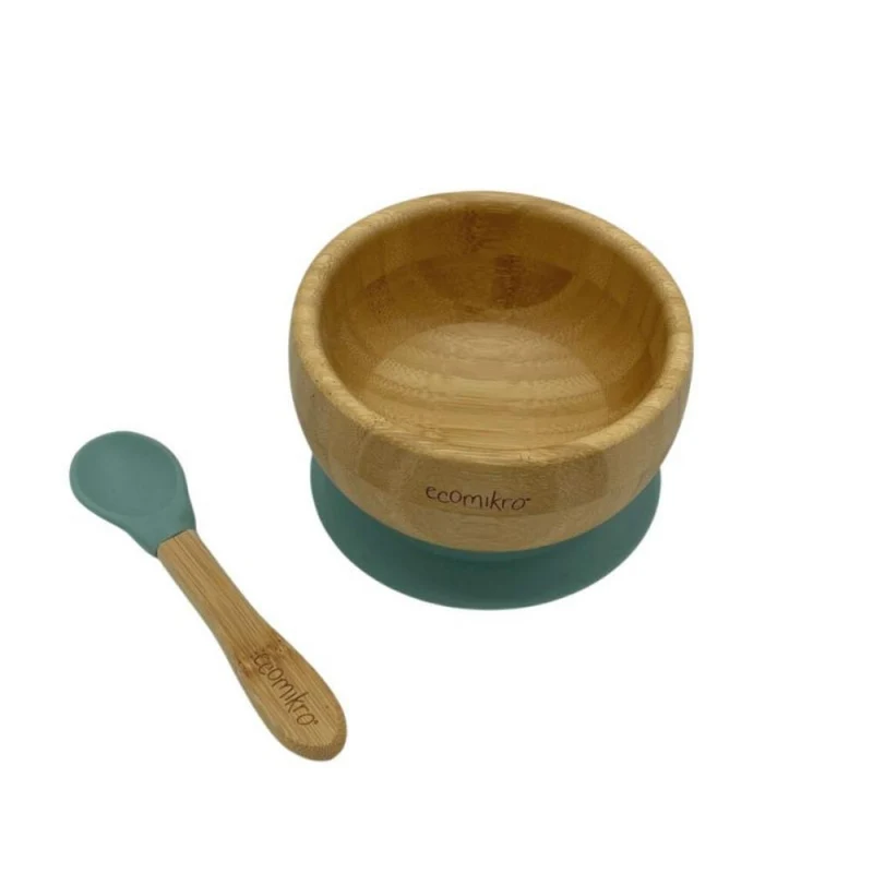SET PAPPA IN BAMBOO CON VENTOSA PER NEONATI E BAMBINI - VERDE