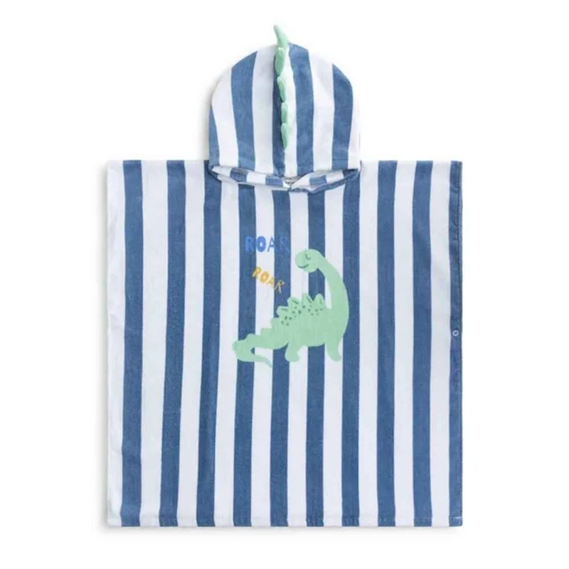PONCHO MARE BAMBINO IN SPUGNA BIANCA E BLU CON CAPPUCCIO - DINO