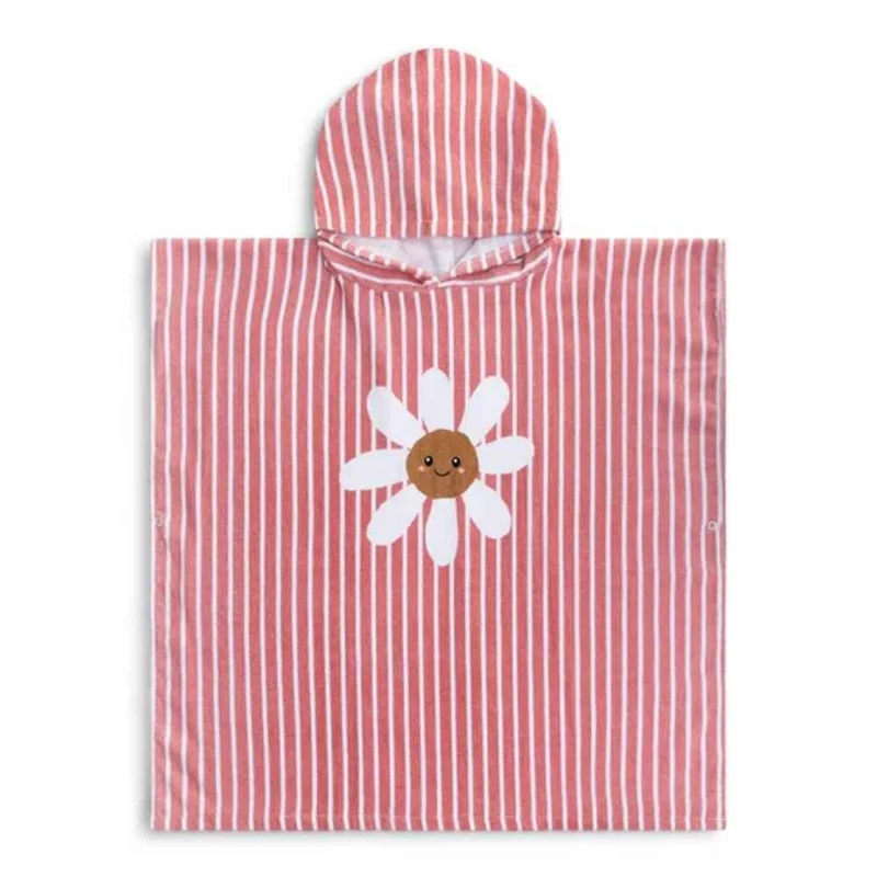 PONCHO MARE BAMBINO IN SPUGNA ROSA CON CAPPUCCIO - DAISY