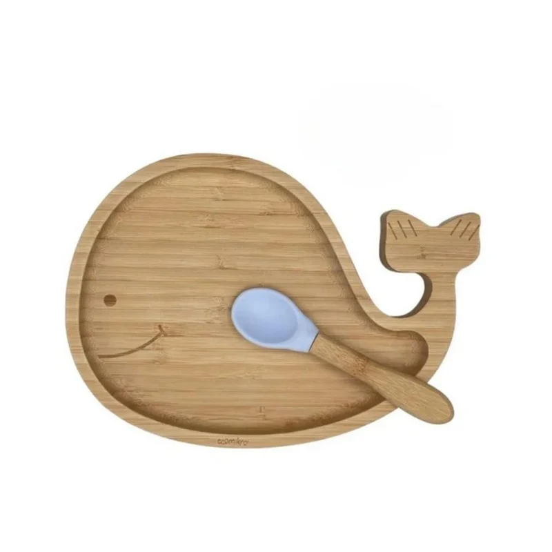 PIATTO IN BAMBOO CON VENTOSA E CUCCHIAIO - BALENA