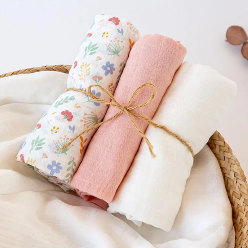 SET 3 COPERTINE NEONATO IN MUSSOLA DI BAMBOO E COTONE 70X70 CM - ROSA