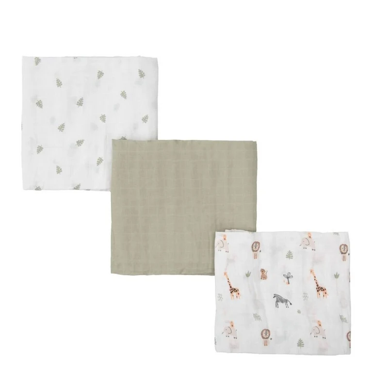 SET 3 COPERTINE NEONATO IN MUSSOLA DI COTONE 70X80 CM - VERDE