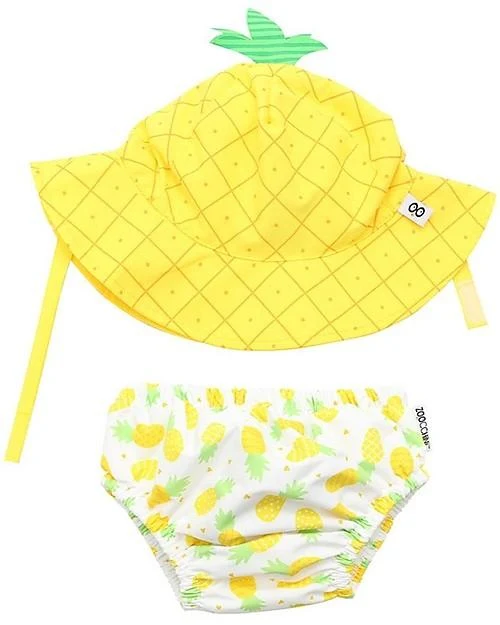KIT MARE NEONATO COSTUMINO CONTENITIVO + CAPPELLINO, ANANAS - SPF50+
