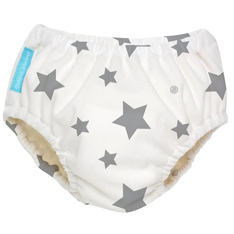 COSTUME CONTENITIVO E MUTANDINA TRAINING 2 IN 1 - Stars Bianco Grigio TG. M - CHARLIE BANANA