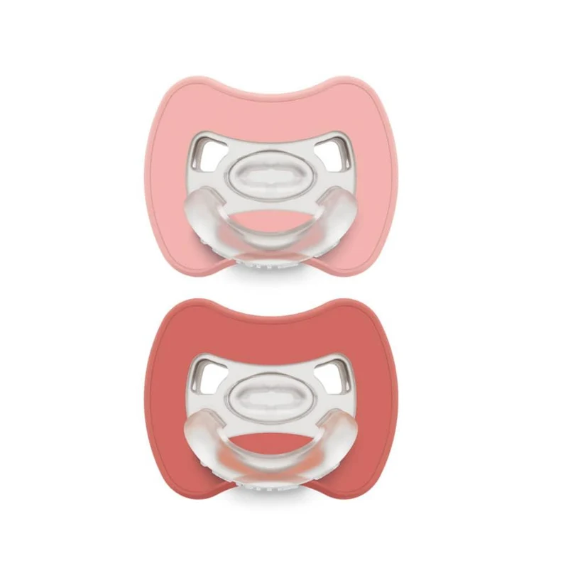 CIUCCIO SUPER LEGGERO IN SILICONE MEDICALE - ROSA/MATTONE - BIPACK - 00-2 M