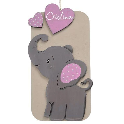 FIOCCO NASCITA PERSONALIZZATO ELEFANTINO ROSA - REALIZZATO A MANO
