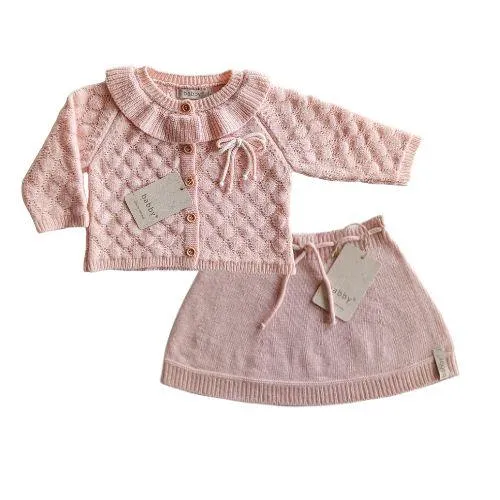 Completo neonata in misto lana rosa cipria