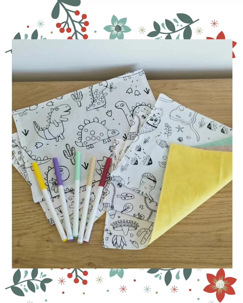 kit tovaglietta per disegno lavabile con 2 pennarelli lavabili