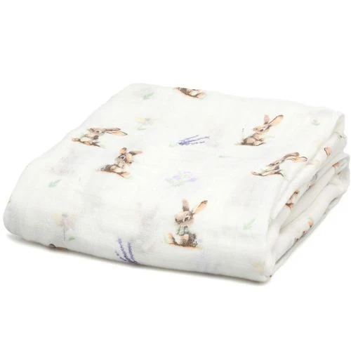 COPERTINA NEONATO IN MUSSOLA DI BAMBOO 120X120 CM - BIANCO LAVANDA