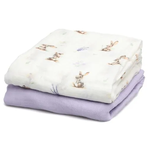 SET 2 COPERTINE NEONATO IN MUSSOLA DI BAMBOO 120X120 CM - LAVANDA