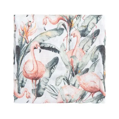 COPERTINA NEONATO IN MUSSOLA DI BAMBOO 120X120 CM - FLAMINGO