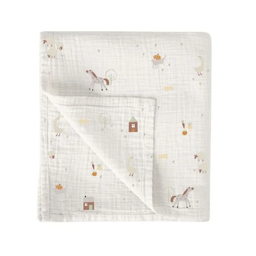 COPERTINA NEONATO IN MUSSOLA DI BAMBOO 120X120 CM - FARM