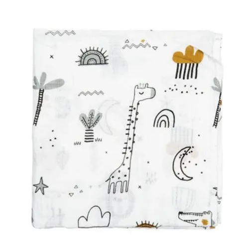 COPERTINA NEONATO IN MUSSOLA DI BAMBOO 120X120 CM - JUNGLA