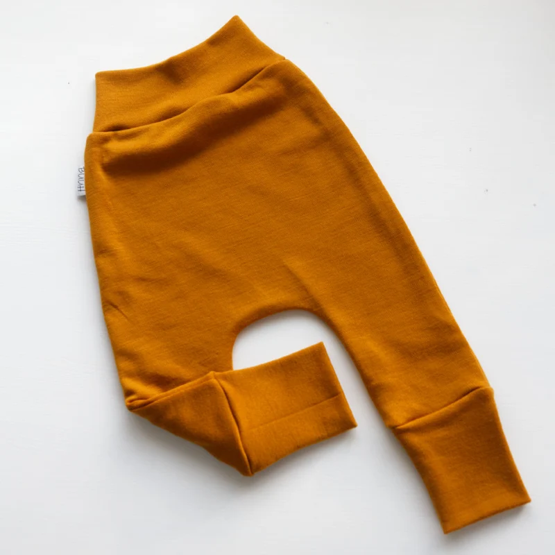 Buuh - taglia S pantaloni lunghi in lana Merino - Giallo senape (500 g/m²)