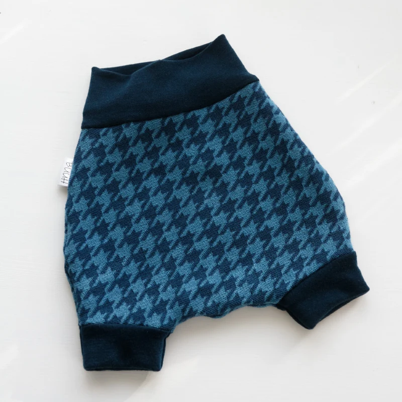 Buuh - taglia L pantaloni per pannolini in lana merino - Pepita in blu kerosene (690 g/m²)