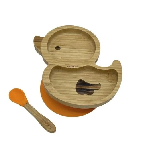 PIATTO IN BAMBOO CON VENTOSA E CUCCHIAIO - PAPERA VERDE