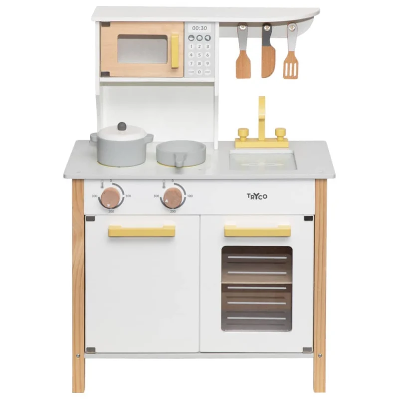 CUCINA GIOCATTOLO IN LEGNO - BIANCO/ORO - COLORI AD ACQUA ATOSSICI - TRYCO BABY