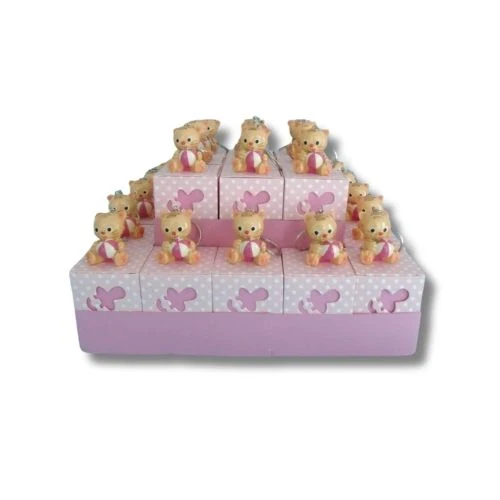 TORTA BOMBONIERA NASCITA BATTESIMO PORTACHIAVI GATTINO ROSA
