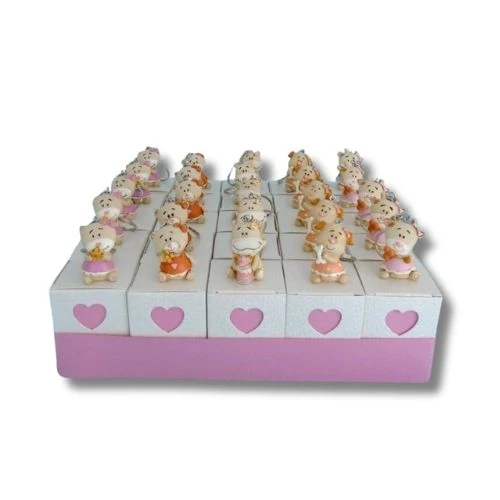 TORTA BOMBONIERA NASCITA BATTESIMO PORTACHIAVI ANIMALETTI ROSA
