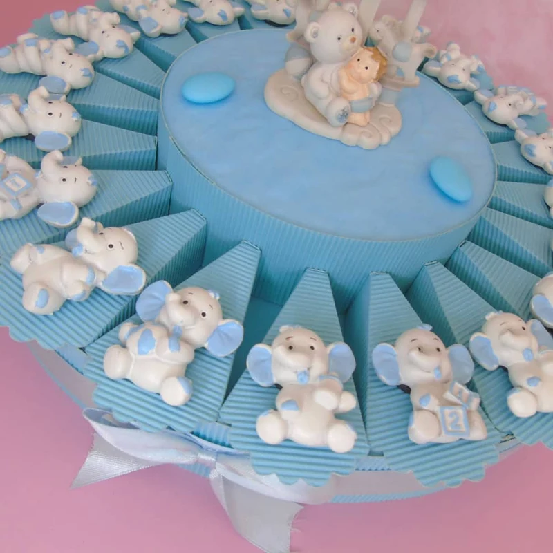 TORTA BOMBONIERA NASCITA BATTESIMO ELEFANTE CON MAGNETI E GIOSTRINA
