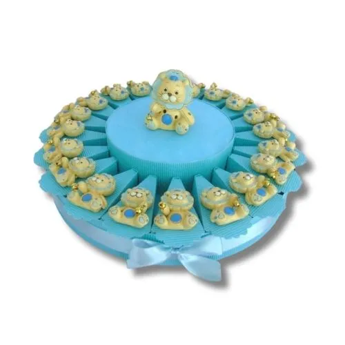 TORTA BOMBONIERA NASCITA BATTESIMO LEONE CON MAGNETI E LAMPADA LED