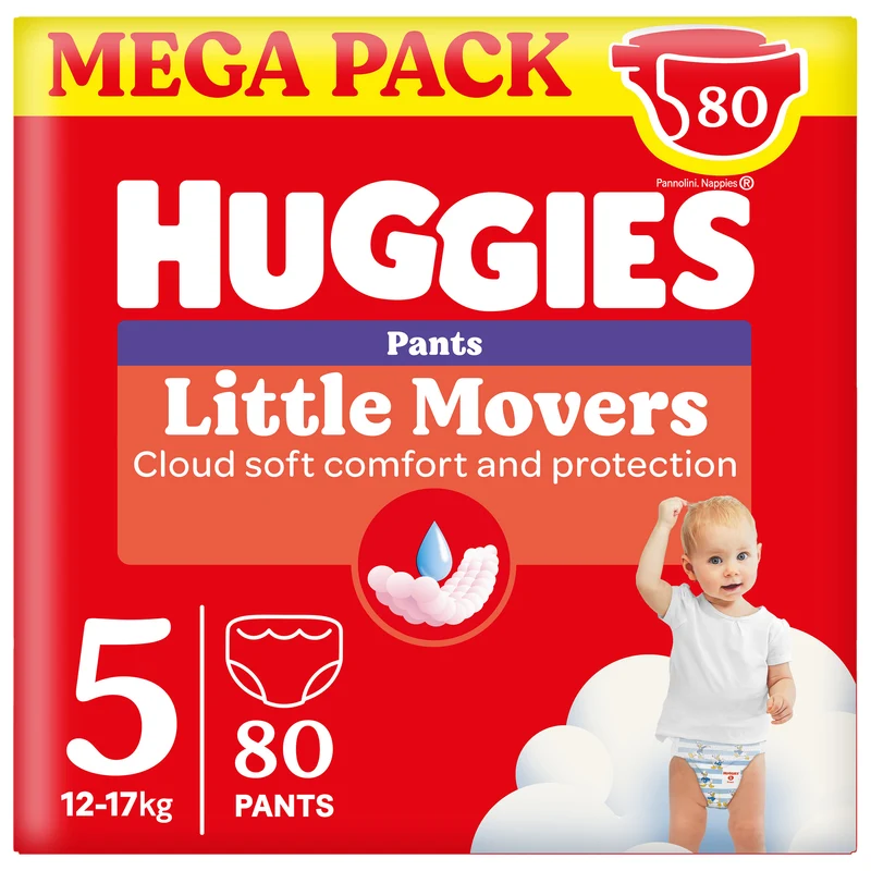 Huggies Mutandine Little Movers Taglia 5 (12-17 kg) Megapack 80 pezzi