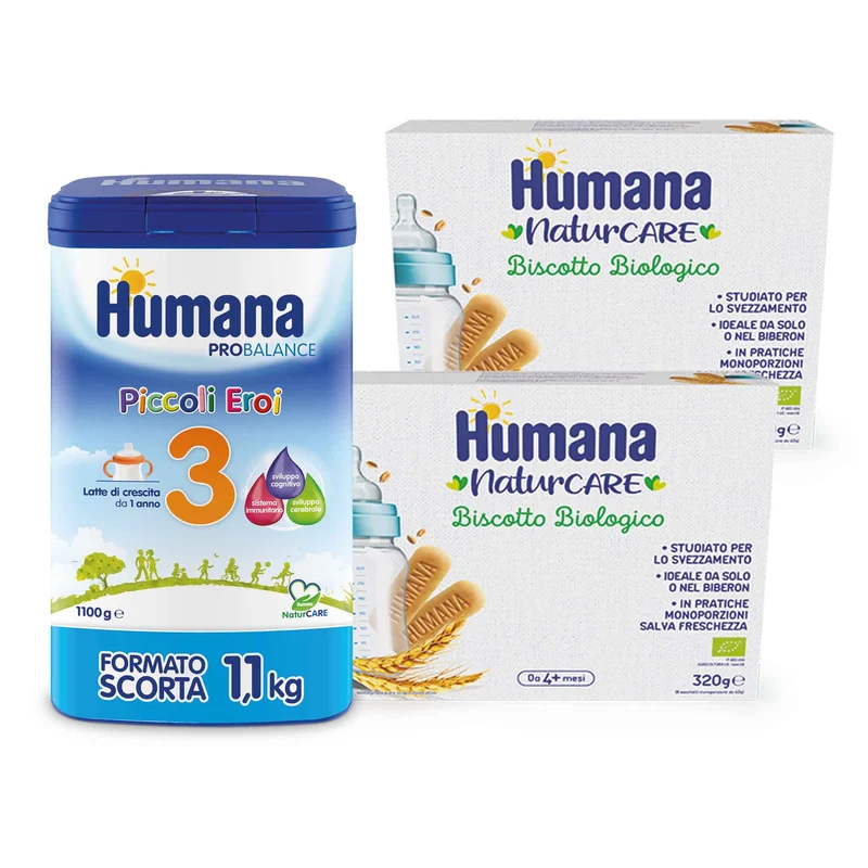Humana Latte di Crescita 3 ProBalance in polvere 1100 g + 2 Biscotti Bio 320 g