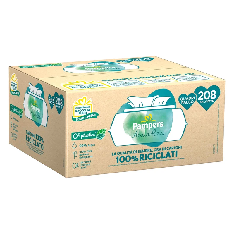 Pampers Salviette Acqua Pura 99% Acqua Quadripacco 208 pezzi (4x52 pezzi)