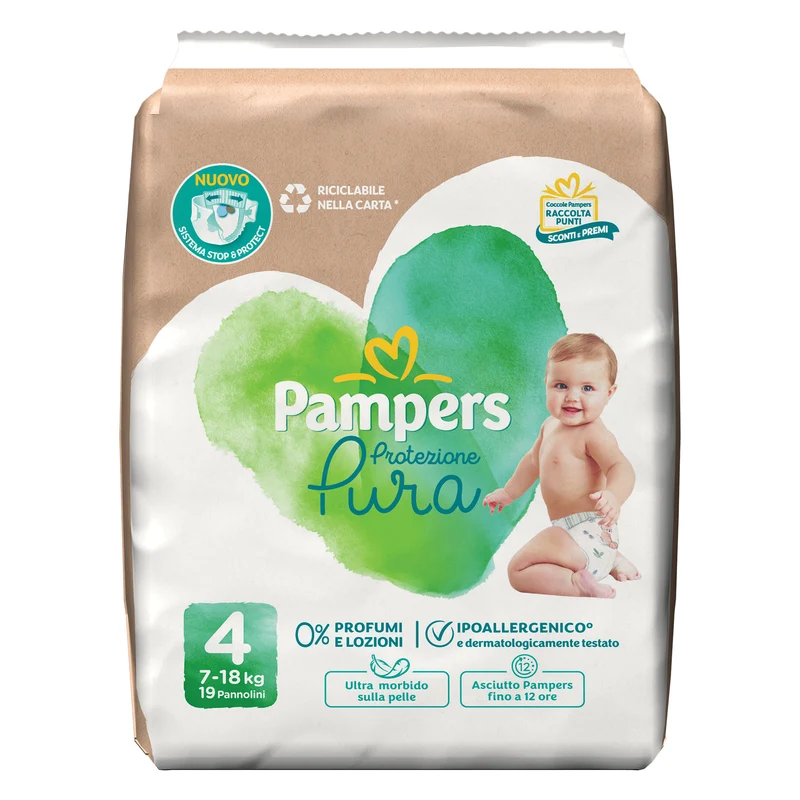 Pampers Pannolini Protezione Pura Taglia 4 (7-18 kg) 19 pezzi