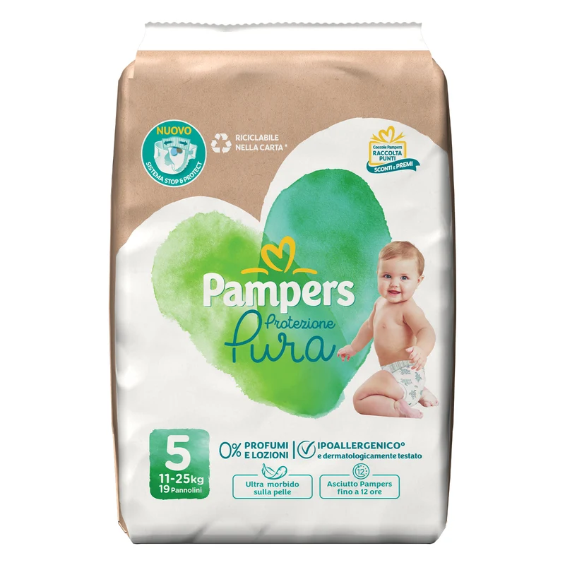 Pampers Pannolini Protezione Pura Taglia 5 (11-25 kg) 19 pezzi