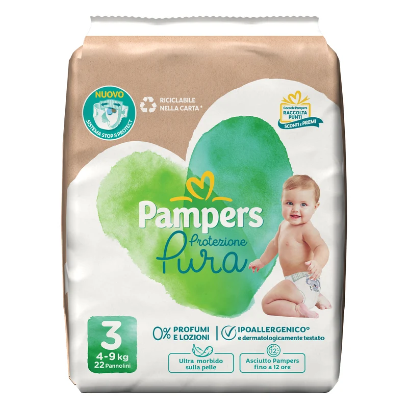 Pampers Pannolini Protezione Pura Taglia 3 (4-9 kg) 22 pezzi