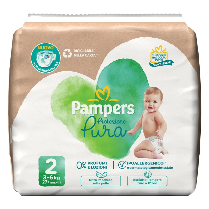 Pampers Pannolini Protezione Pura Taglia 2 (3-6 kg) 27 pezzi