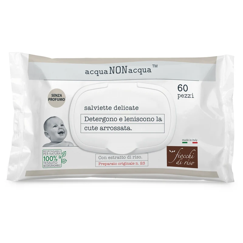 Fiocchi di Riso Salviette Delicate Acqua non Acqua Senza Profumo 60 pezzi