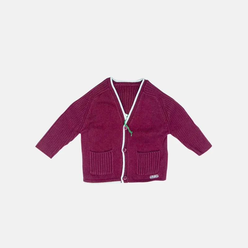 Cardigan Neonata in filo di lana Bordeaux Luglio