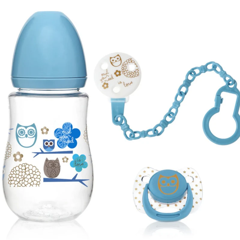 SET REGALO BIBERON NEONATO - CIUCCIO IN SILICONE - CATENELLA PORTACIUCCIO 6+