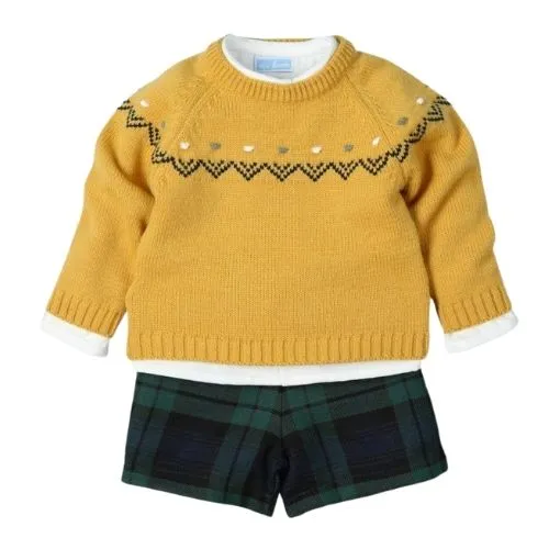 COMPLETO HAPPINESS BAMBINO MAGLIONE + CAMICIA + PANTALONCINO