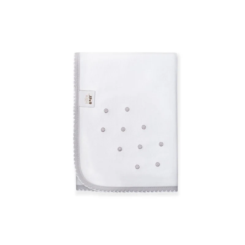 QUADRATO NEONATO IN COTONE RICAMATO - BIANCO GRIGIO