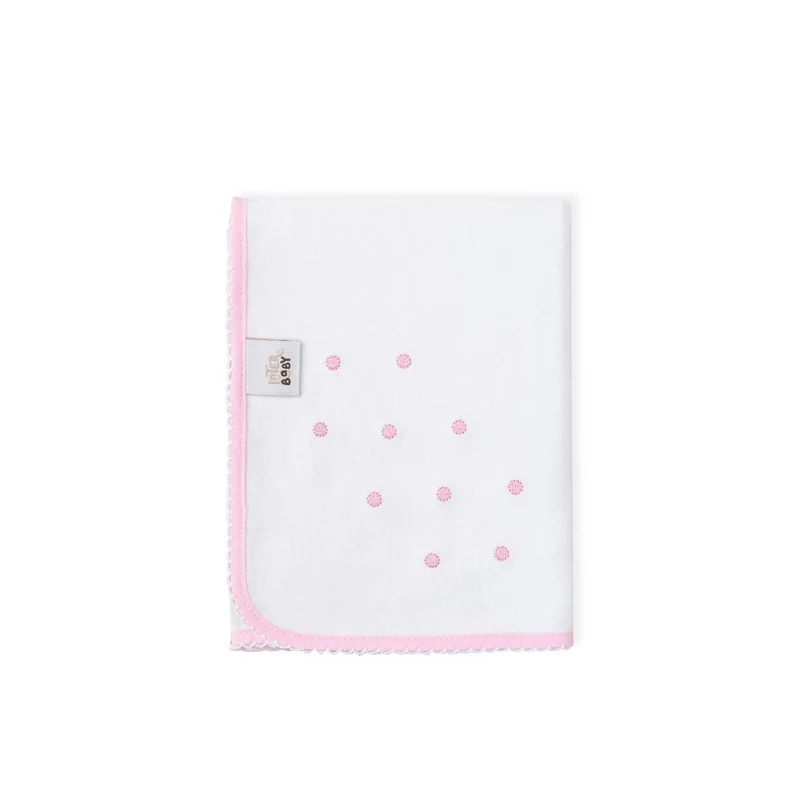 QUADRATO NEONATO IN COTONE RICAMATO - BIANCO ROSA