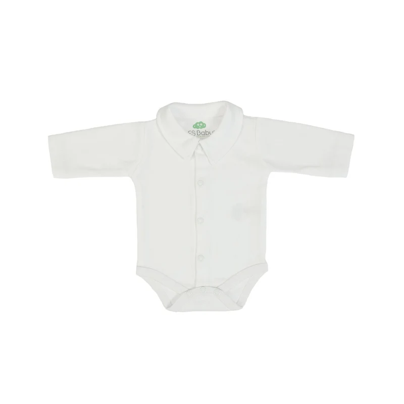 BODY NEONATO A MANICA LUNGA MODELLO POLO - BIANCO