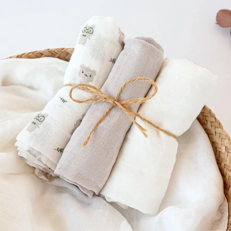 SET 3 COPERTINE NEONATO IN MUSSOLA DI BAMBOO E COTONE 70X70 CM - GRIGIO