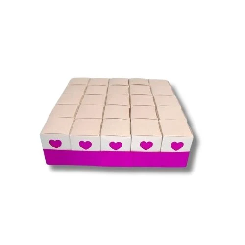 TORTA BOMBONIERA NASCITA BATTESIMO CUORE BEIGE FUCSIA