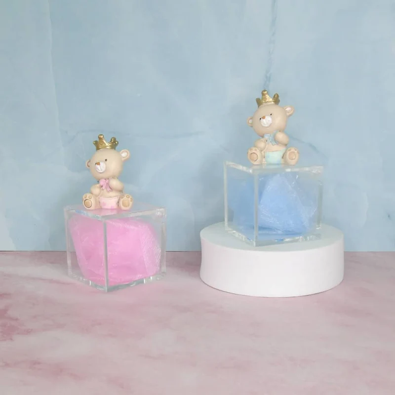 BOMBONIERA NASCITA BATTESIMO PORTA CONFETTI CON ORSETTO PRINCIPE - PRINCIPESSA