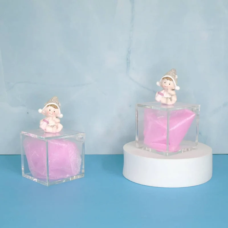 BOMBONIERA NASCITA BATTESIMO PORTA CONFETTI CON BIMBA BIBERON